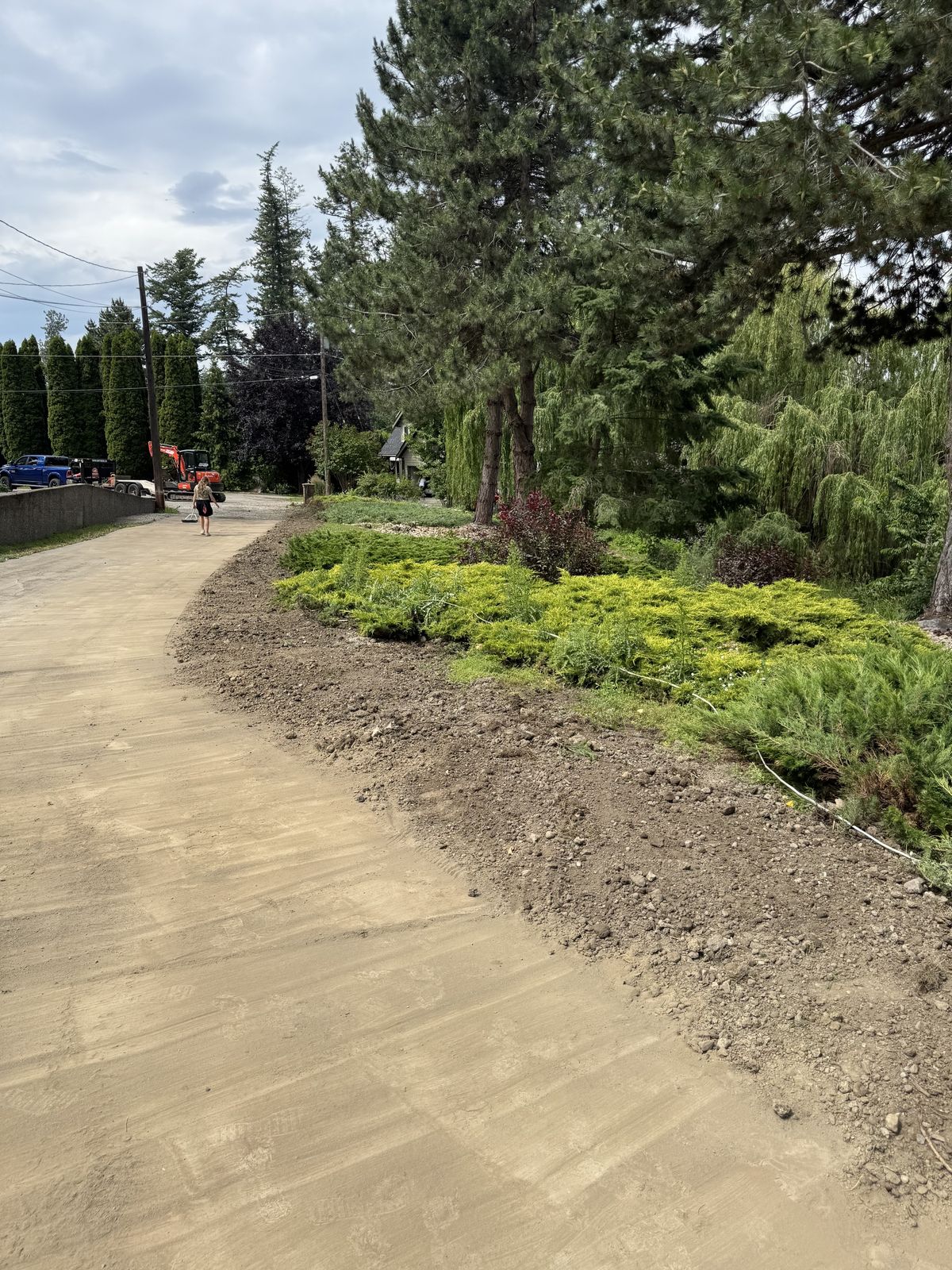 Graded laneway beside a landscaped property
